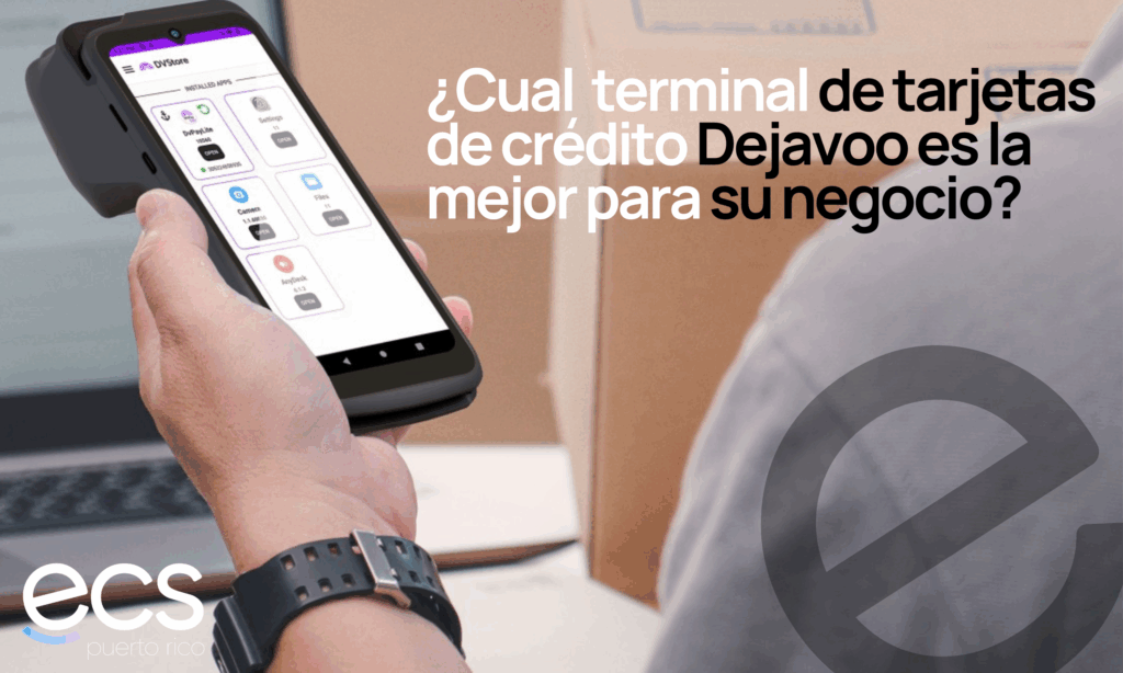 Persona utilizando una terminal de tarjetas de crédito Dejavoo con sistema Android para procesar pagos en un negocio.